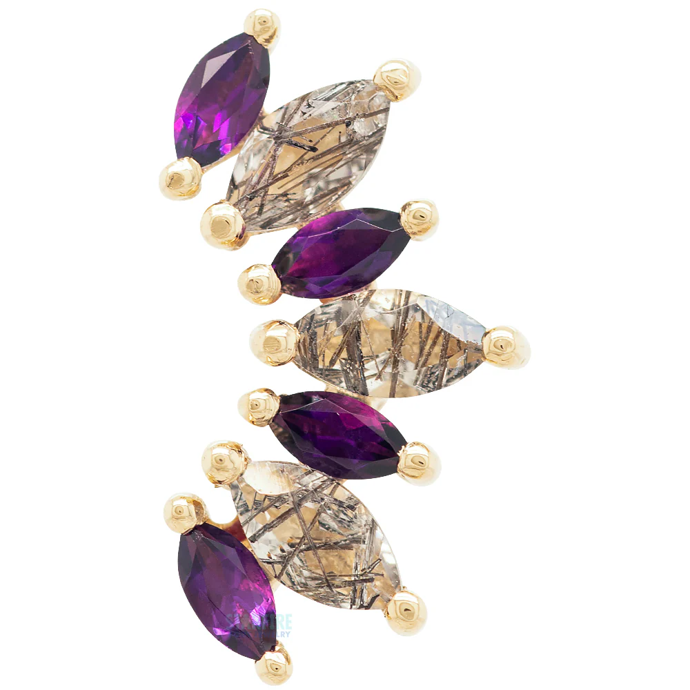 "Athena" Threaded End in Gold with Amethyst & Tourmalinated Quartz - Image 3