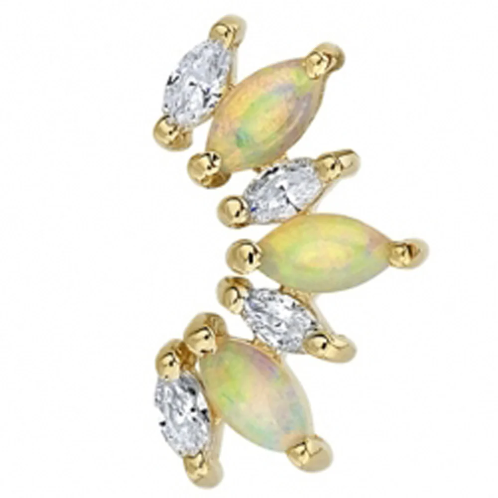 "Athena" Threaded End in Gold with DIAMONDS & Genuine White Opals - Image 2