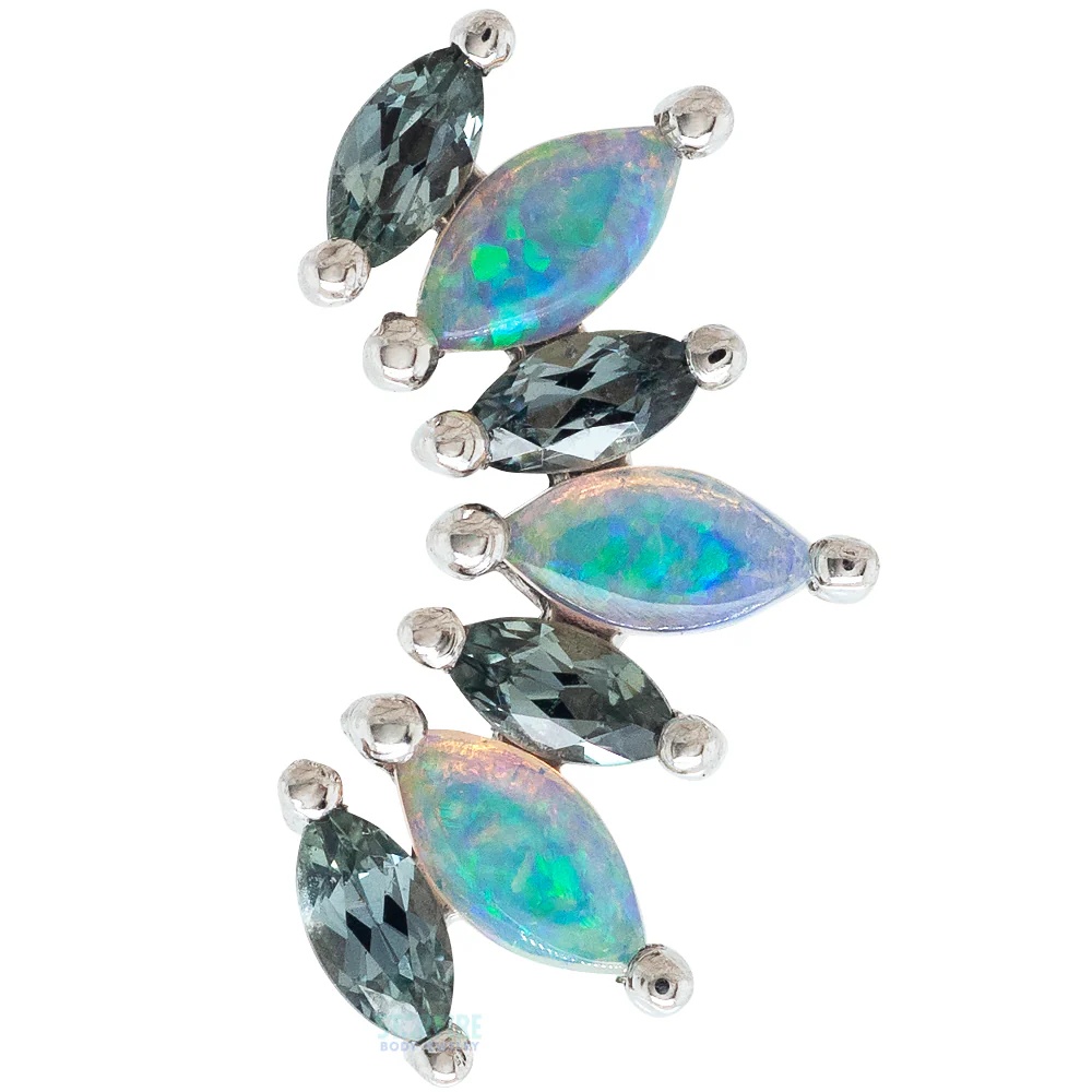 "Athena" Threaded End in Gold with Grey Sapphire & Genuine White Opals - Image 3