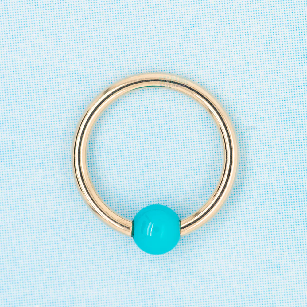 Captive Bead Ring (CBR) in Gold & Platinum with Turquoise Captive Bead - Image 2