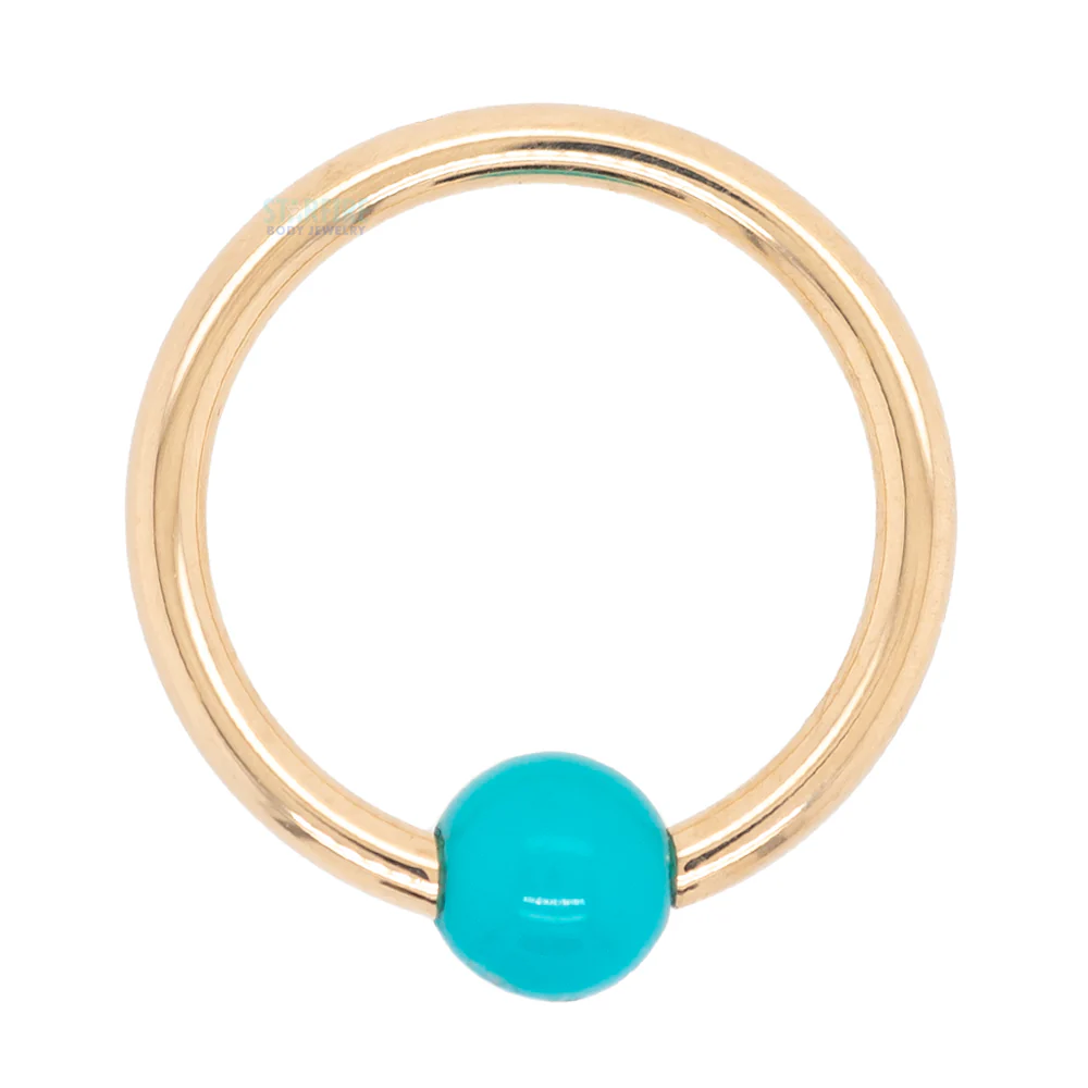 Captive Bead Ring (CBR) in Gold & Platinum with Turquoise Captive Bead - Image 3