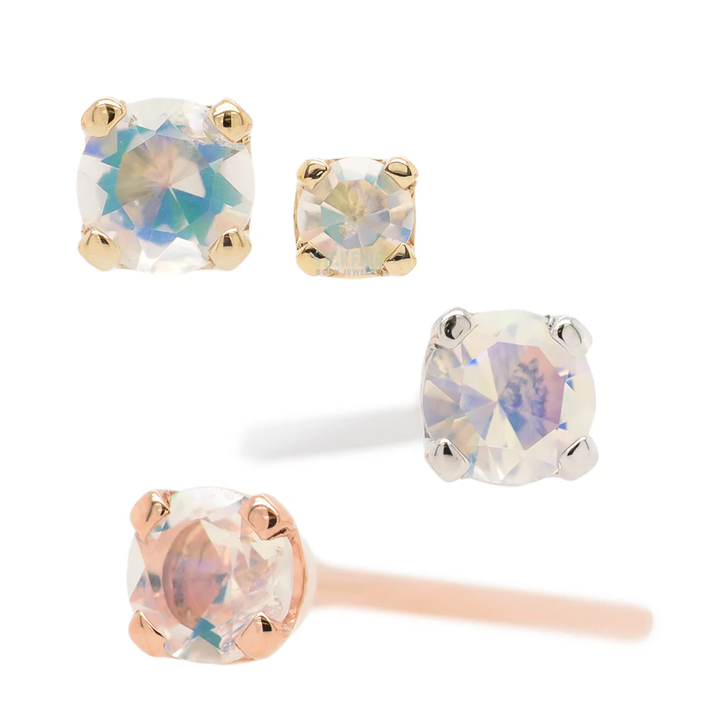 Four Prong Nostril Screw in Gold & Platinum with Faceted Water Opal