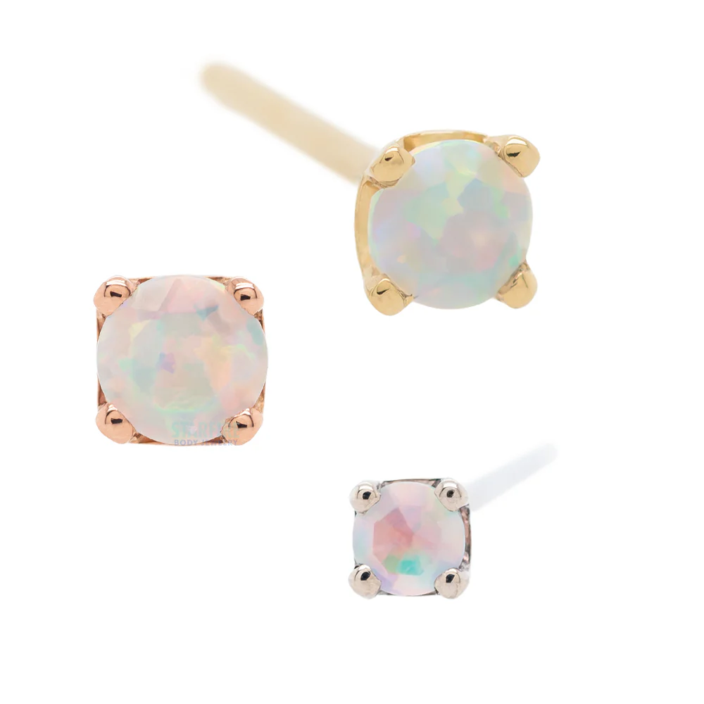 Four Prong Nostril Screw in Gold with Faceted White Opal & Platinum
