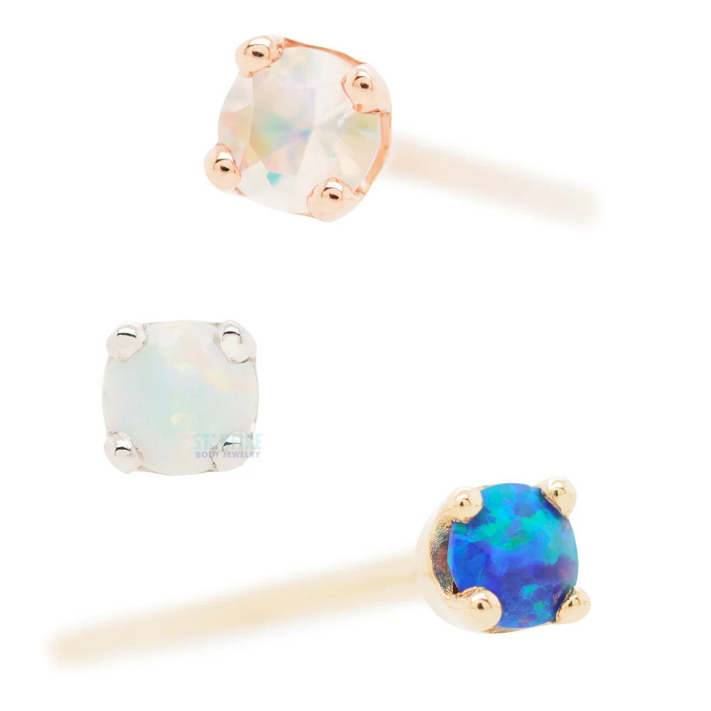 Four Prong Nostril Screw in Gold with Faceted White Opal & Platinum - Image 3