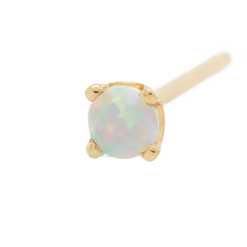 Four Prong Nostril Screw in Gold with Faceted White Opal & Platinum - Image 5