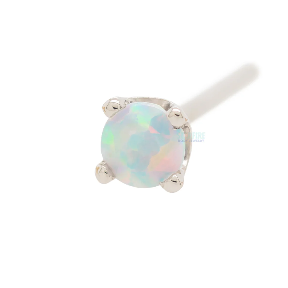 Four Prong Nostril Screw in Gold with Faceted White Opal & Platinum - Image 6