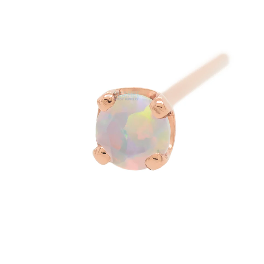 Four Prong Nostril Screw in Gold with Faceted White Opal & Platinum - Image 7