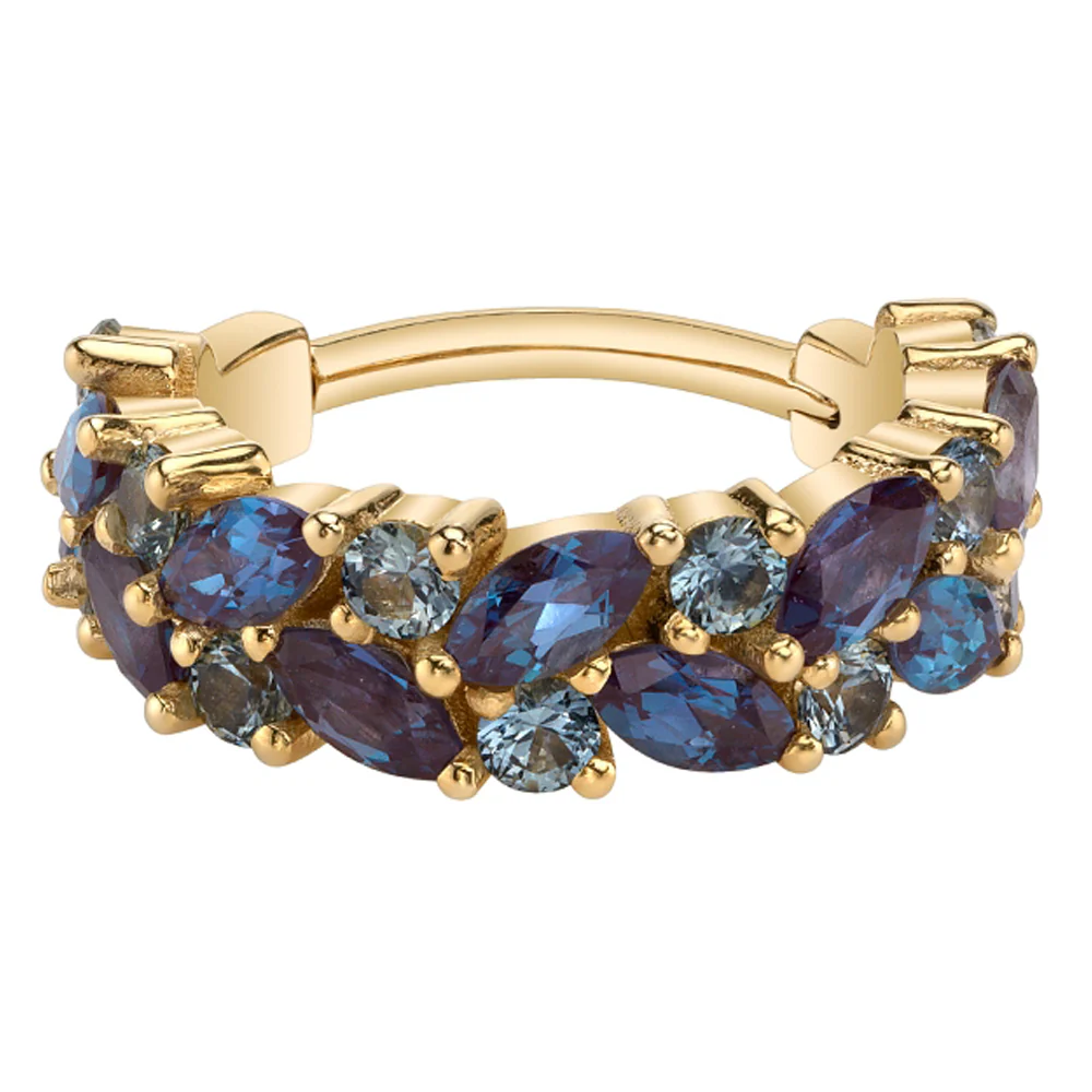 "Isabella" Hinge Ring in Gold with Chatham Alexandrite & Grey Sapphires - Image 2