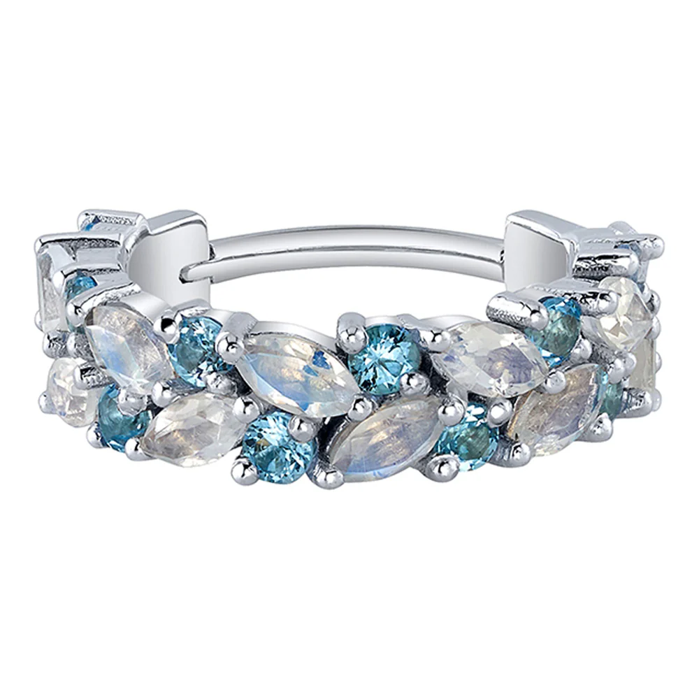 "Isabella" Hinge Ring in Gold with Faceted Rainbow Moonstone & Swiss Blue Topaz - Image 2
