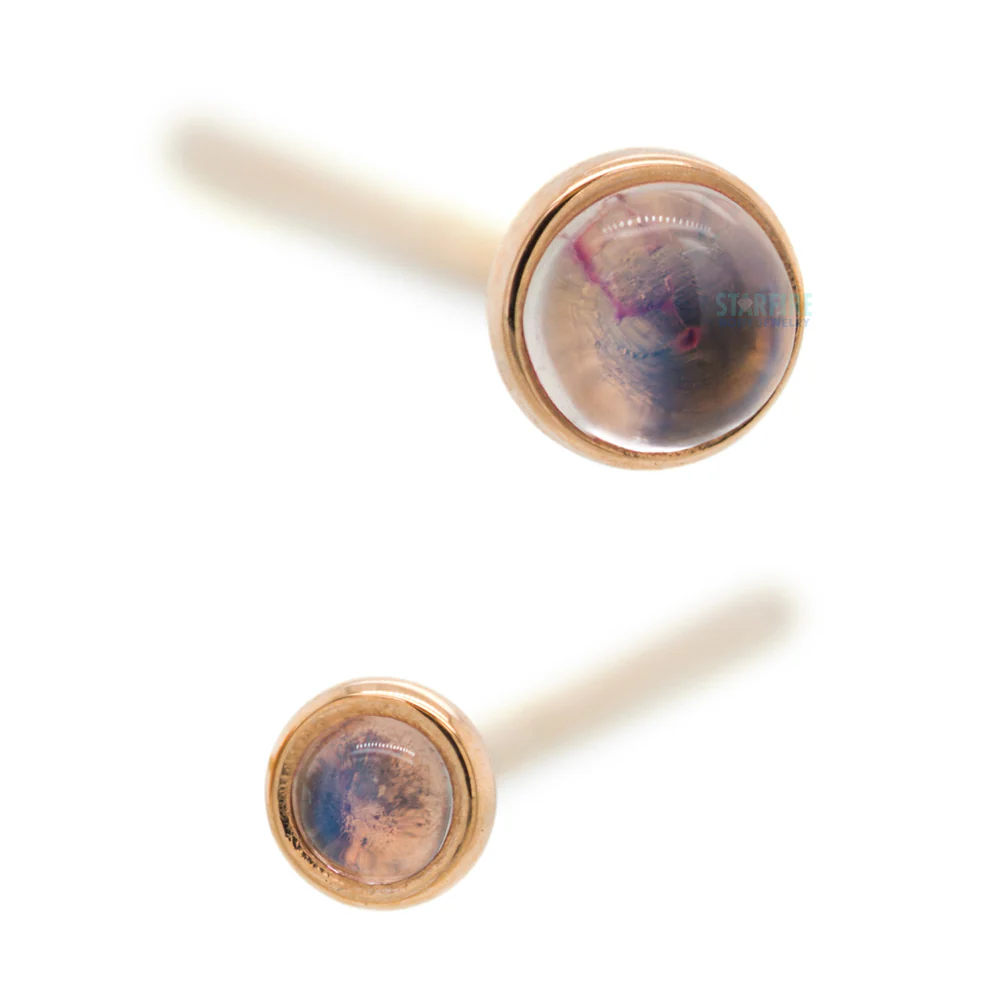 Rainbow Moonstone in Cup Setting Nostril Screw in Gold