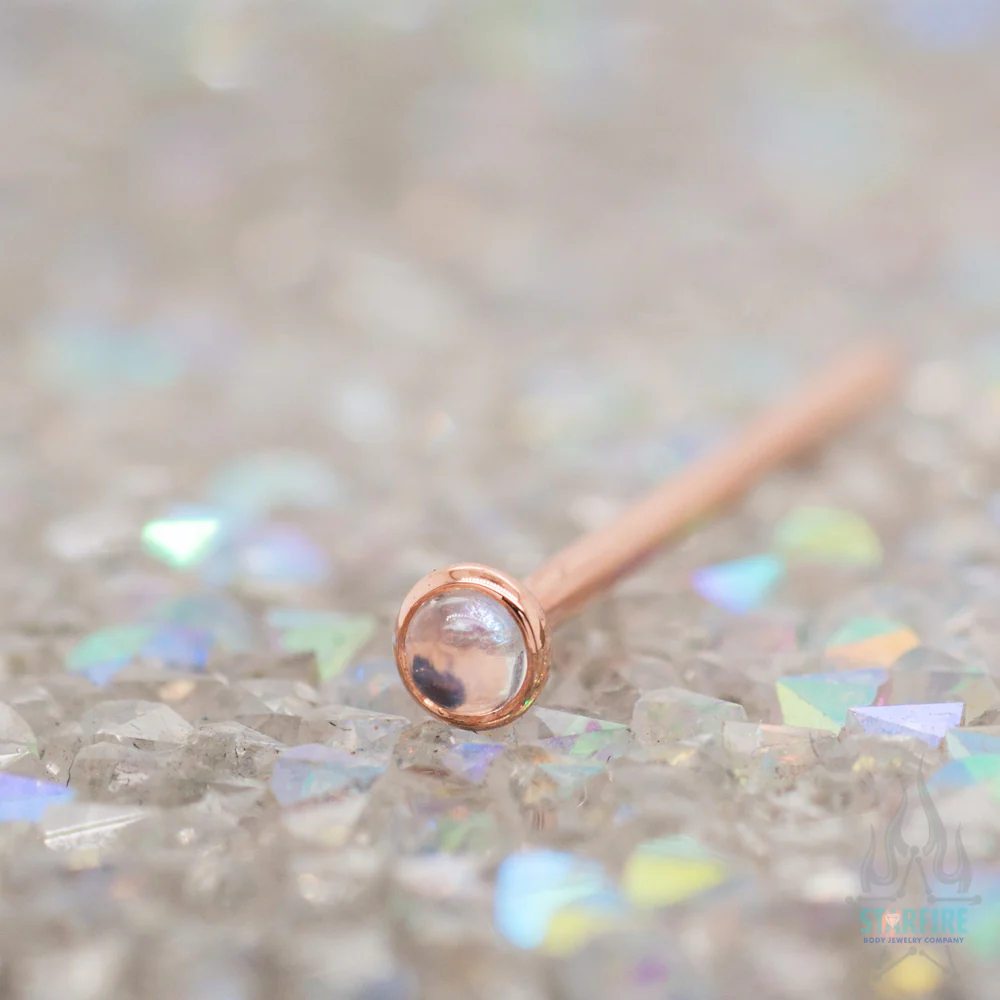 Rainbow Moonstone in Cup Setting Nostril Screw in Gold - Image 2