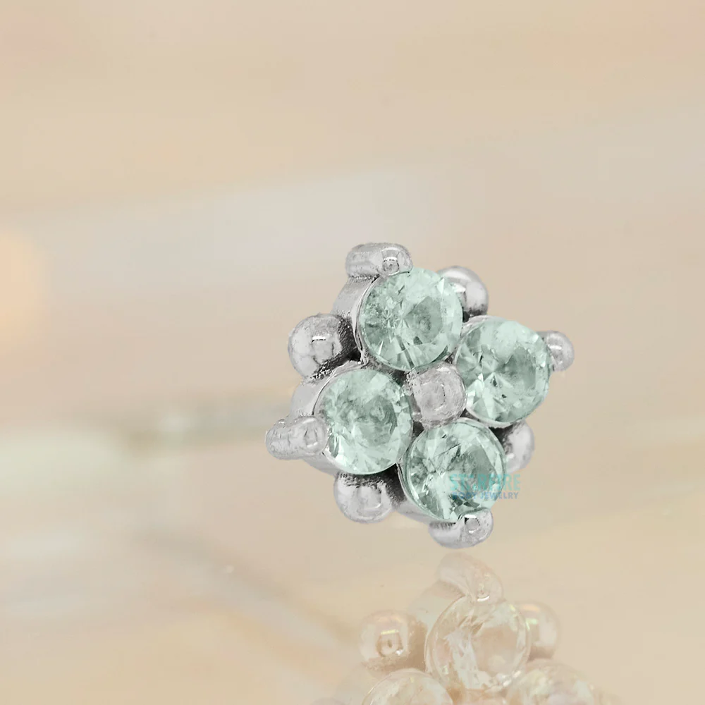 "Reema" Nostril Screw in Gold & Platinum with Mint Beryl - Image 2
