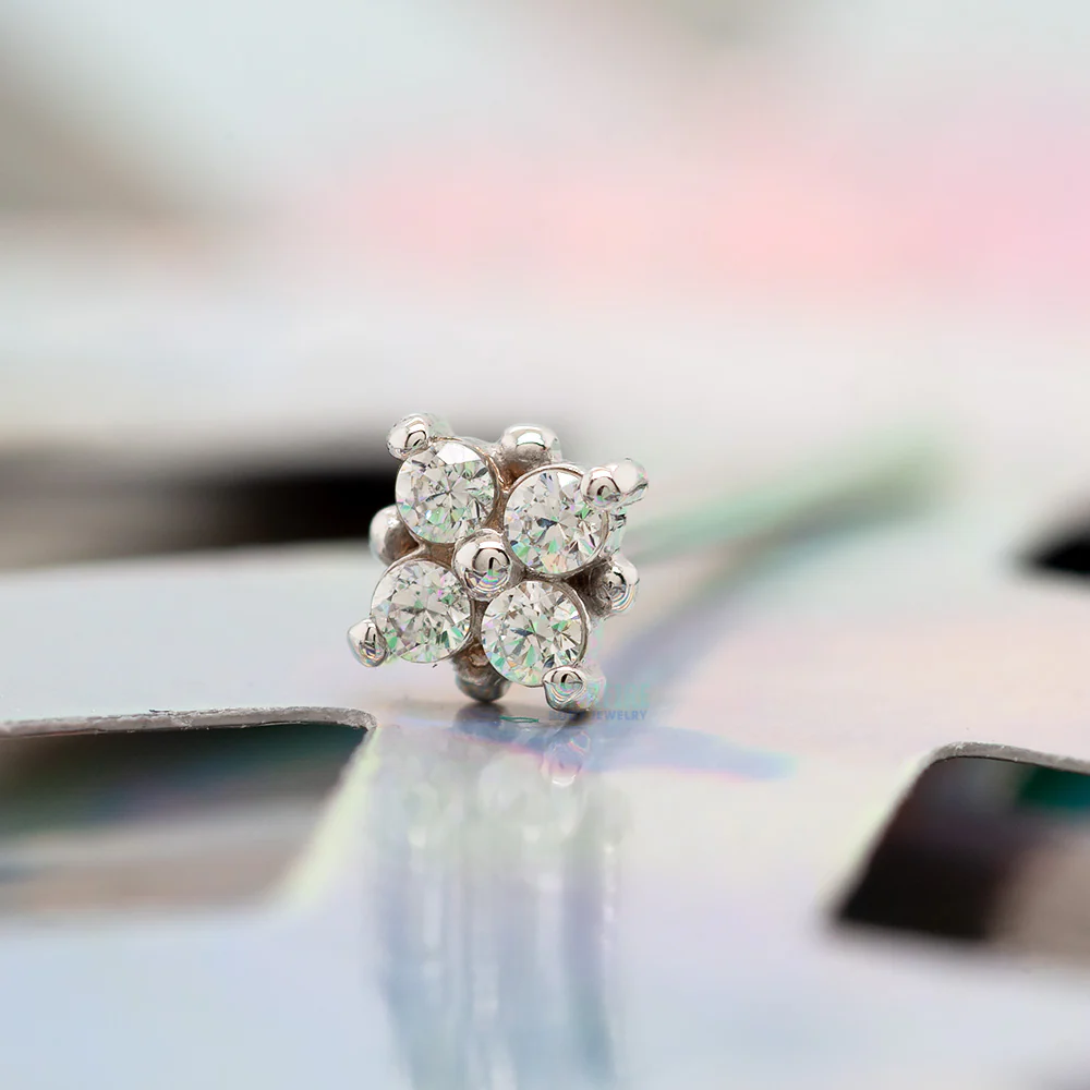 "Reema" Nostril Screw in Gold & Platinum with White CZ's - Image 2