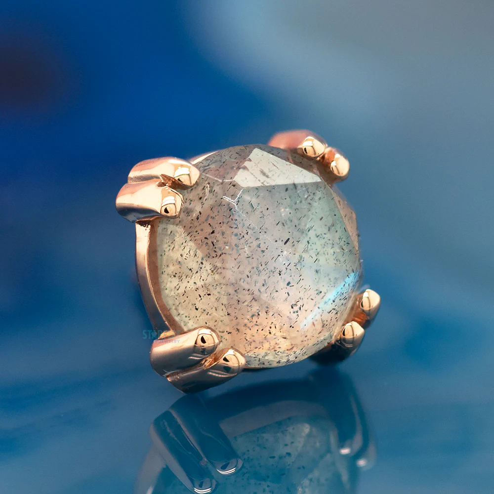 Rose Cut Labradorite Prong Set Threaded End in Gold & Platinum - Image 2