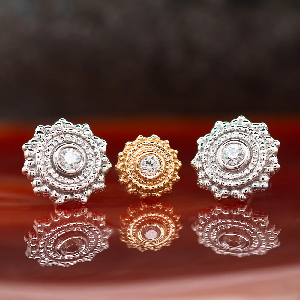 threadless: Round Afghan Pin in Gold with White CZ - Image 2