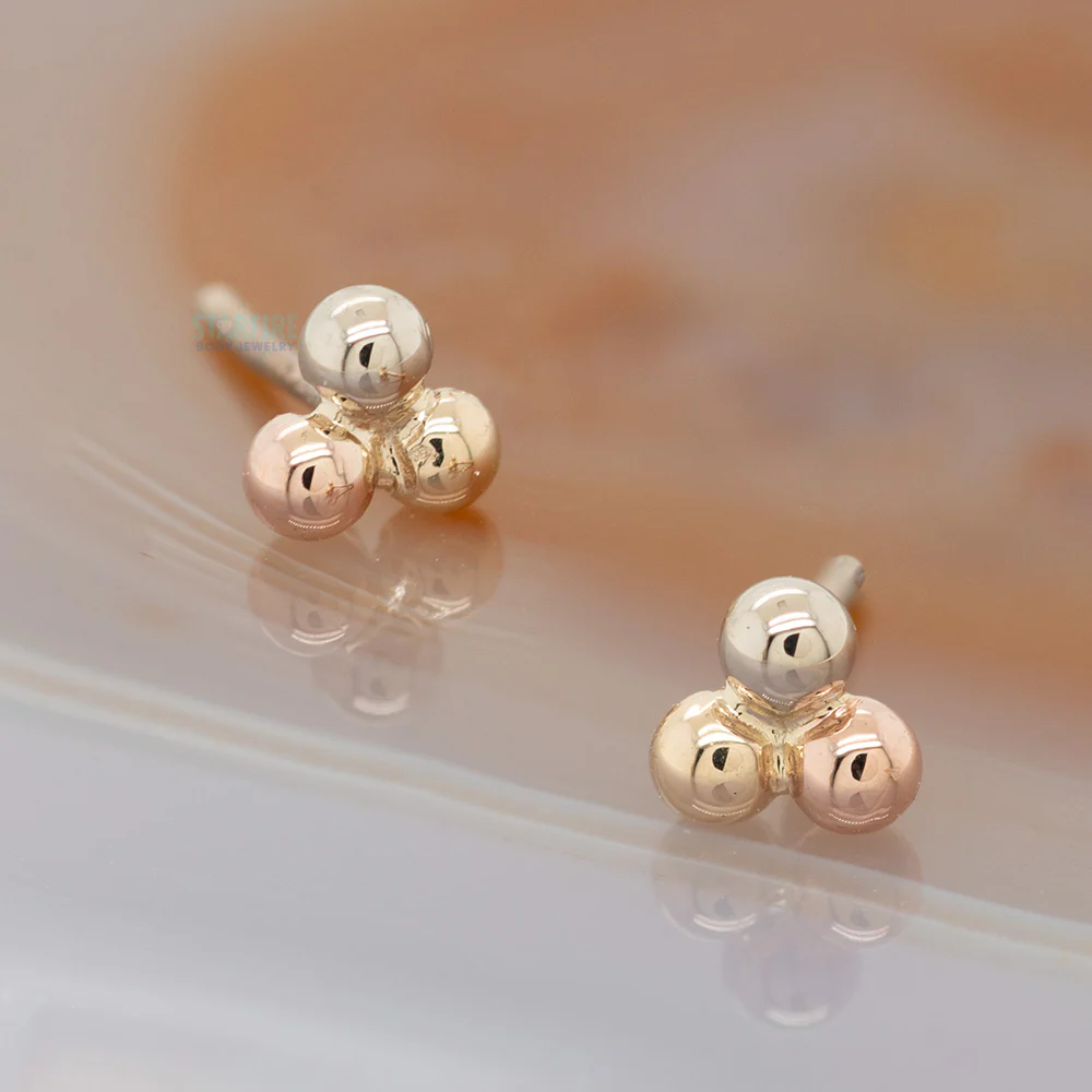 threadless: Tri Bead Cluster Pin in Tri Tone (Yellow, White & Rose) Gold - Image 2