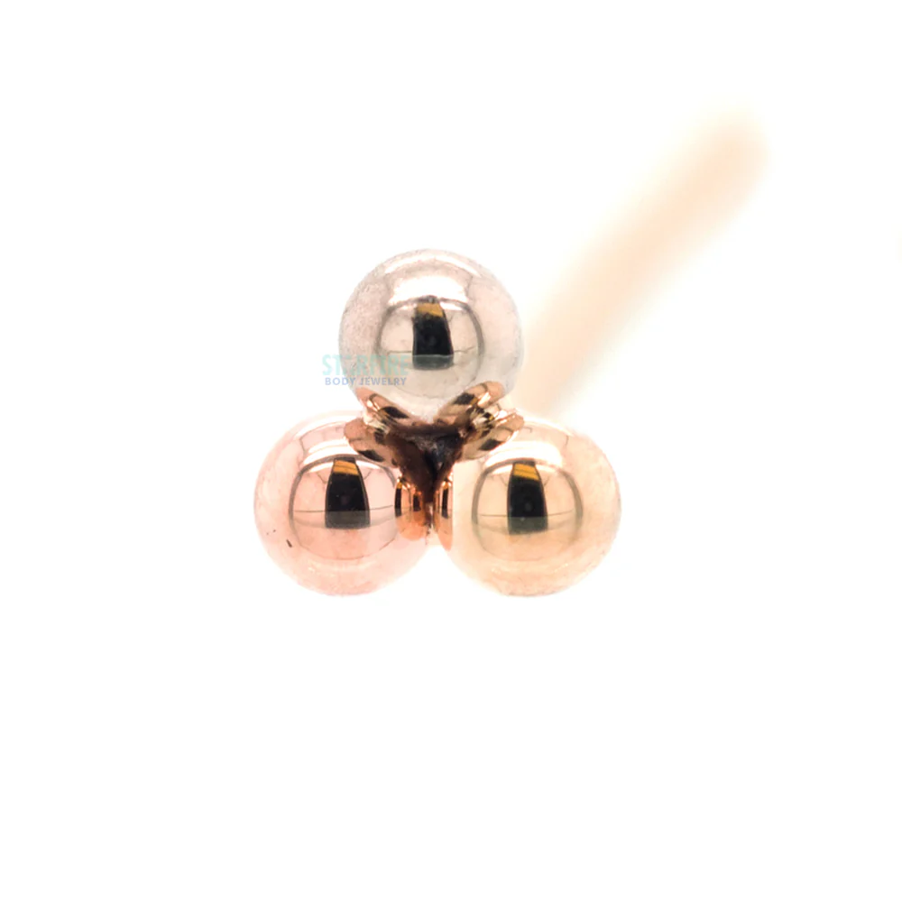 Tri Bead Cluster Nostril Screw in Tri Tone (Yellow, White & Rose) Gold - Image 3