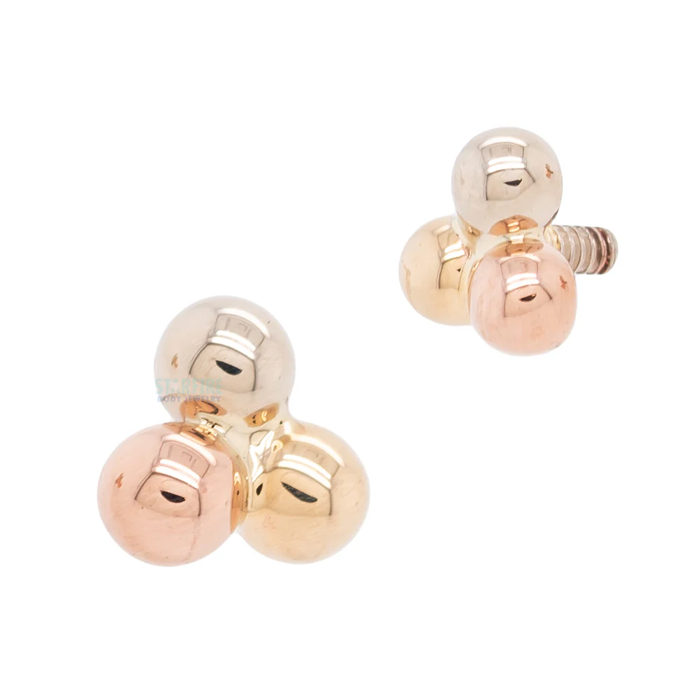 Tri Bead Cluster Threaded End in Tri Tone (Yellow, White & Rose) Gold