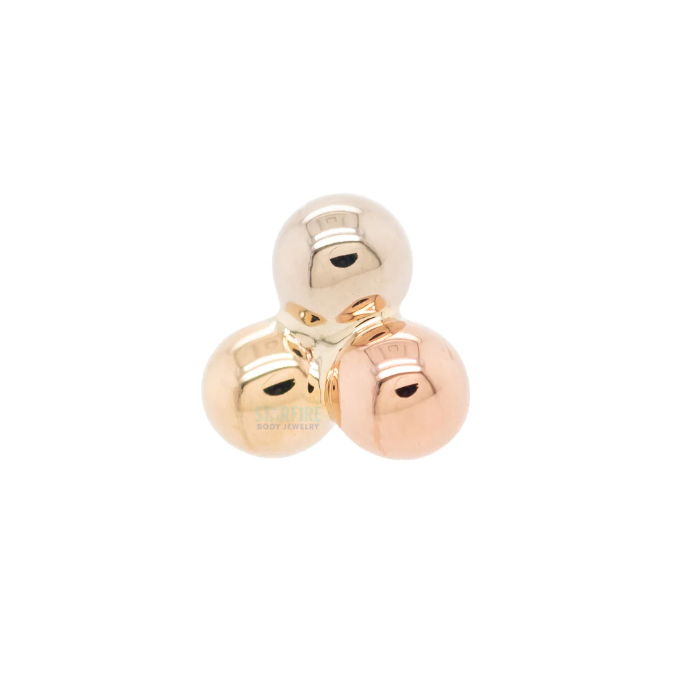 Tri Bead Cluster Threaded End in Tri Tone (Yellow, White & Rose) Gold - Image 2