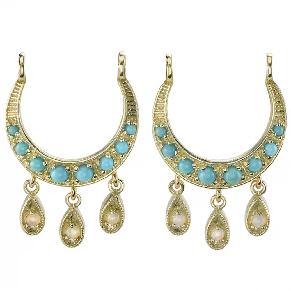 "Bombay Nights" Stirrup Charm in Gold with Turquoise & Genuine White Opals