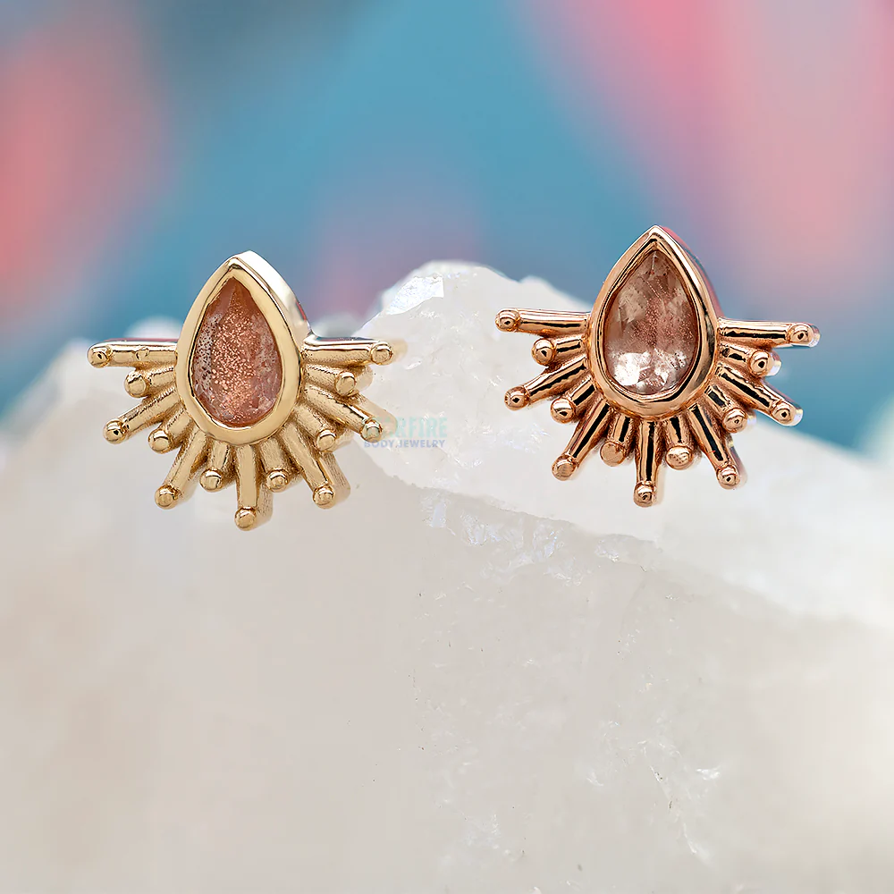 "Borderline" Threaded End in Gold & Platinum with Oregon Sunstone - Image 2