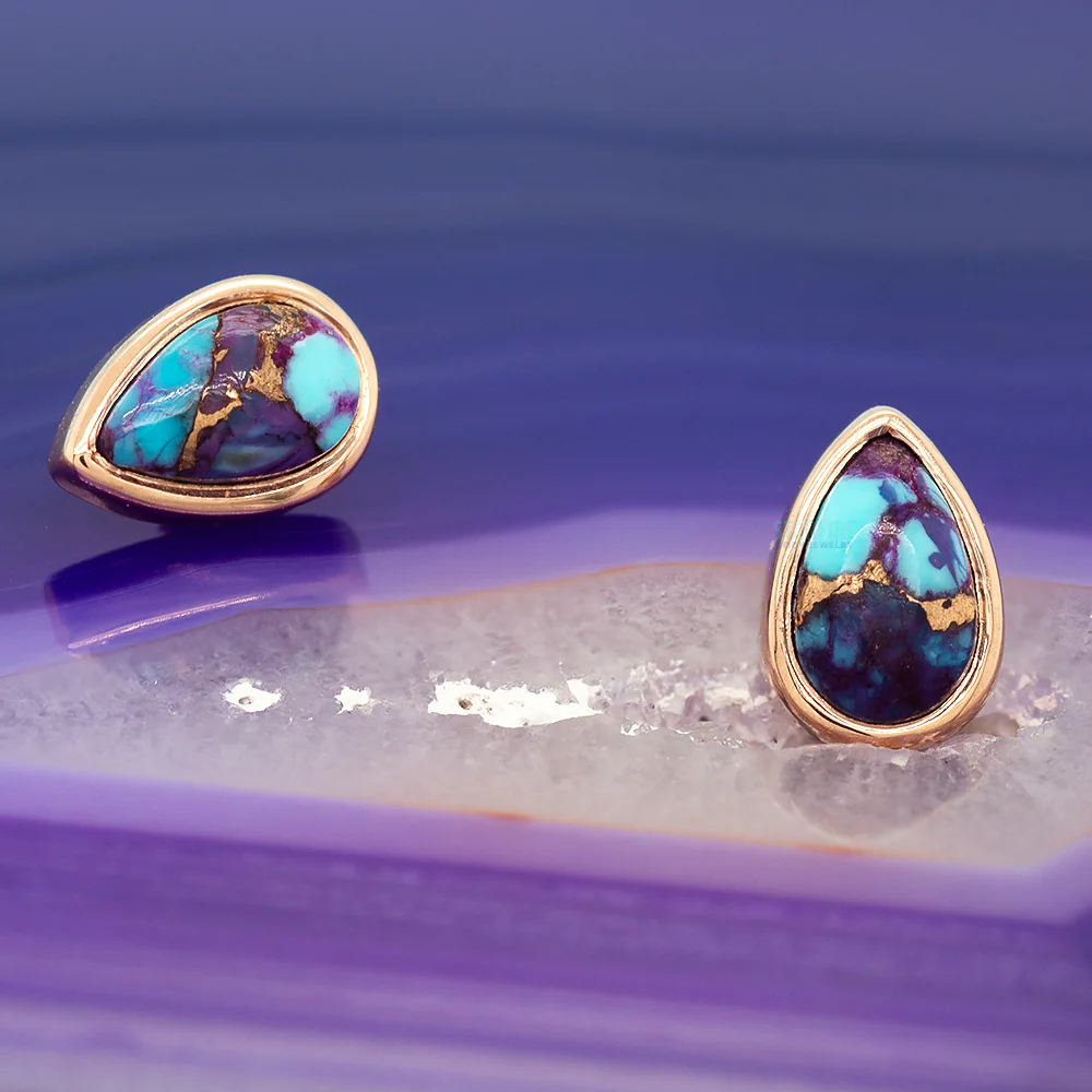Copper Purple Turquoise Pear in Bezel Threaded End in Gold - Image 2