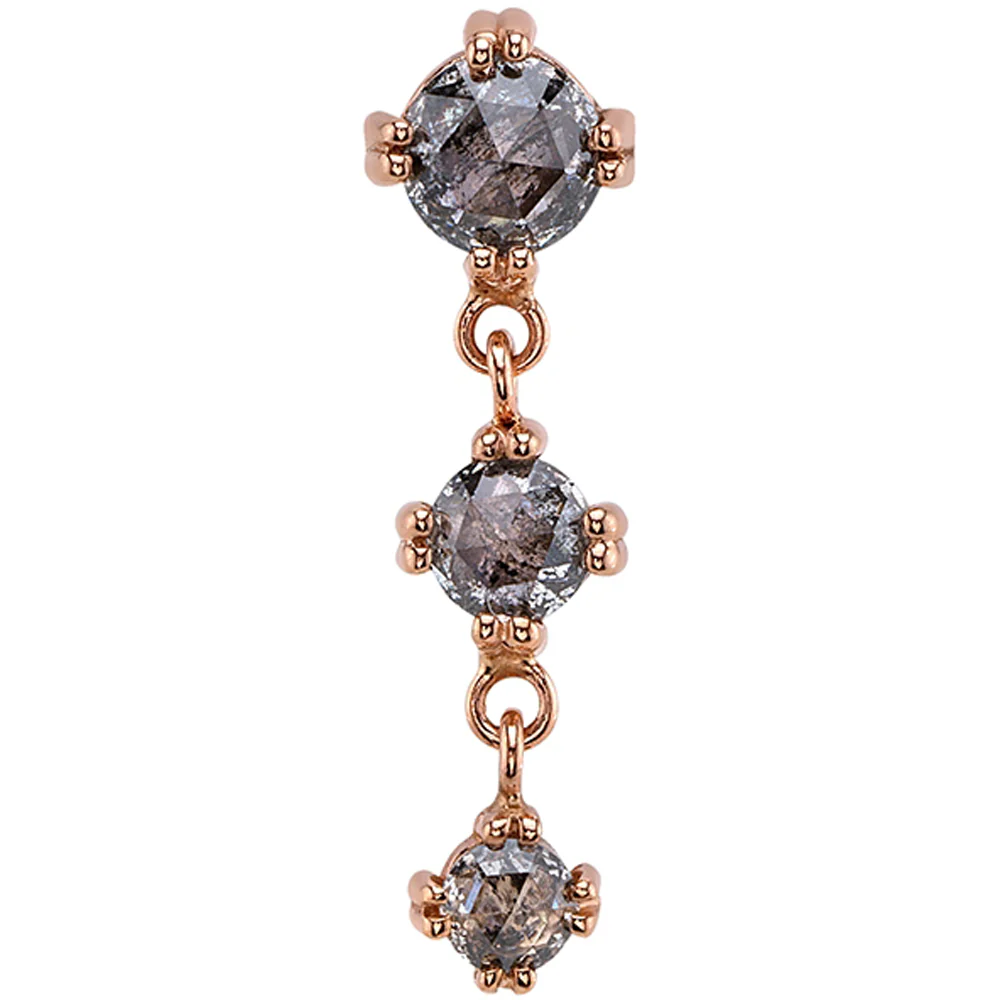 "Cab Trio" Threaded End in Gold with Rose Cut Grey Diamonds - Image 2