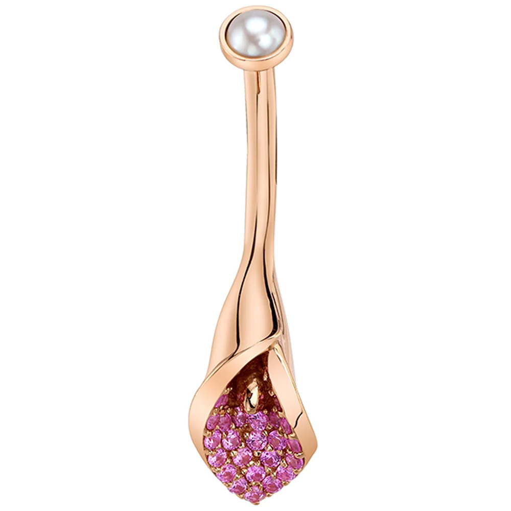 Calla Lily Navel Curve in Gold & Platinum with Pearl & Pink Sapphires - Image 2