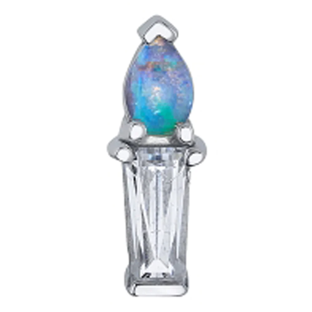 "Candle" Threaded End in Gold with Genuine White Opal & White CZ - Image 2