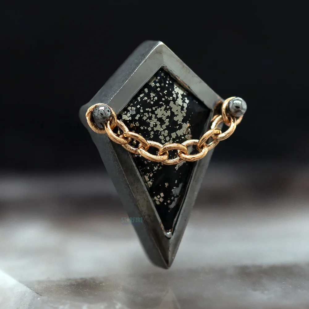 "Captain" Threaded End in Sandblasted Black Rhodium - Gold with Pyrite - Image 2