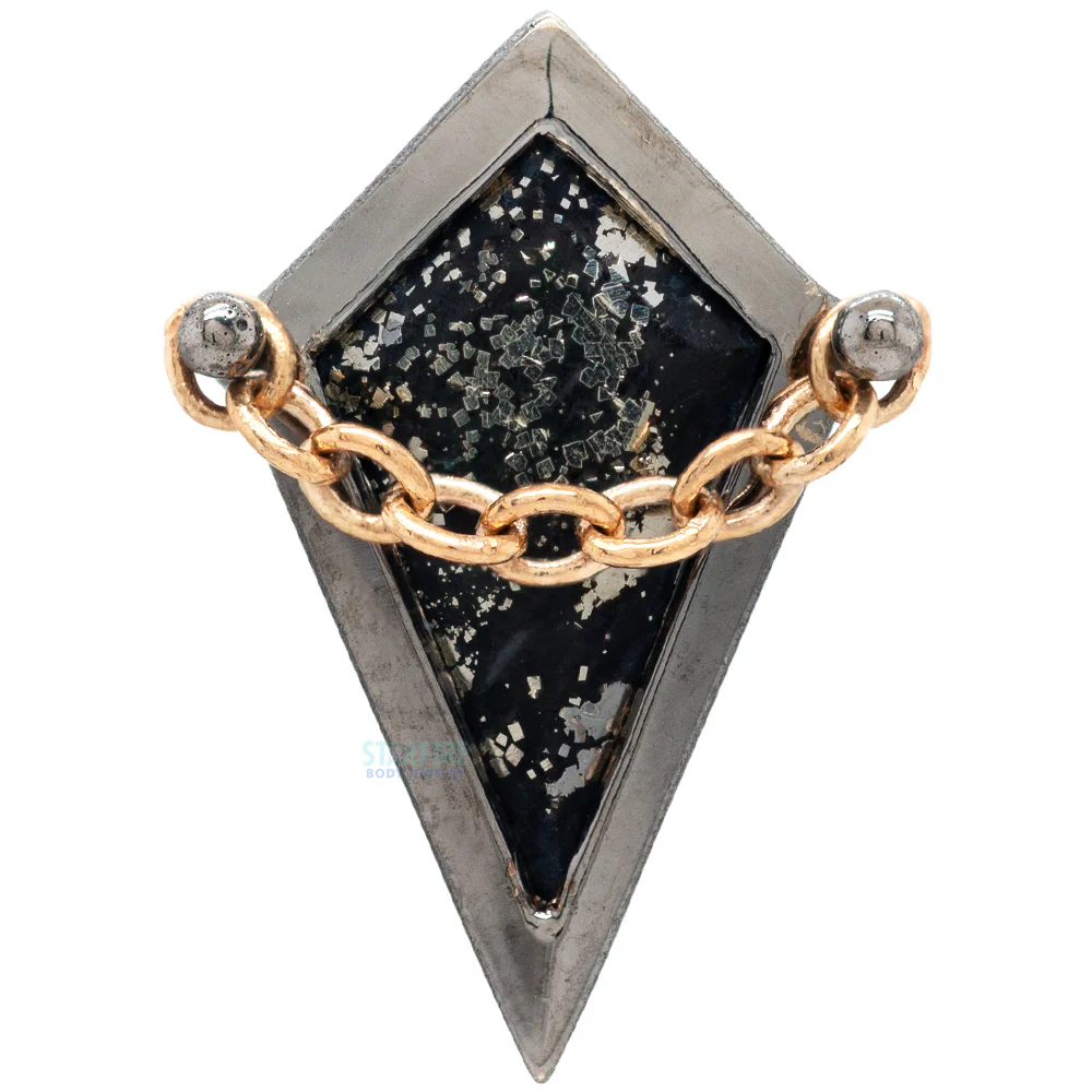"Captain" Threaded End in Sandblasted Black Rhodium - Gold with Pyrite - Image 3
