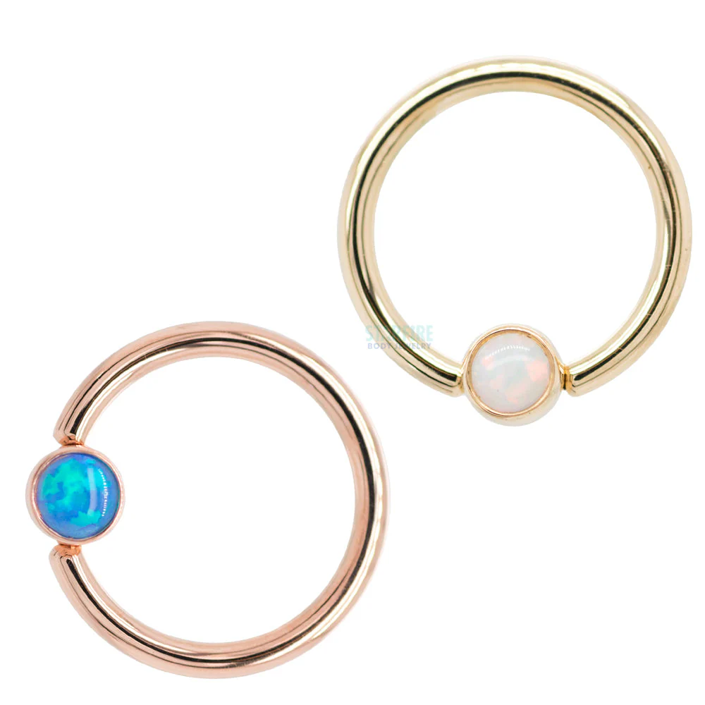 Captive Bead Ring (CBR) in Gold with Bezel-set Black Multi Opal Captive Bead