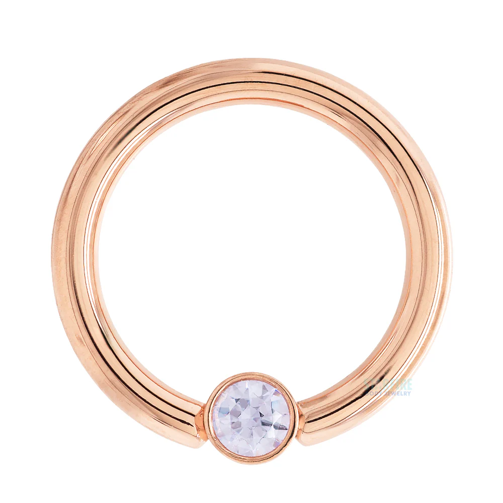 Captive Bead Ring (CBR) in Gold with Bezel-set Lavender CZ Captive Bead - Image 3