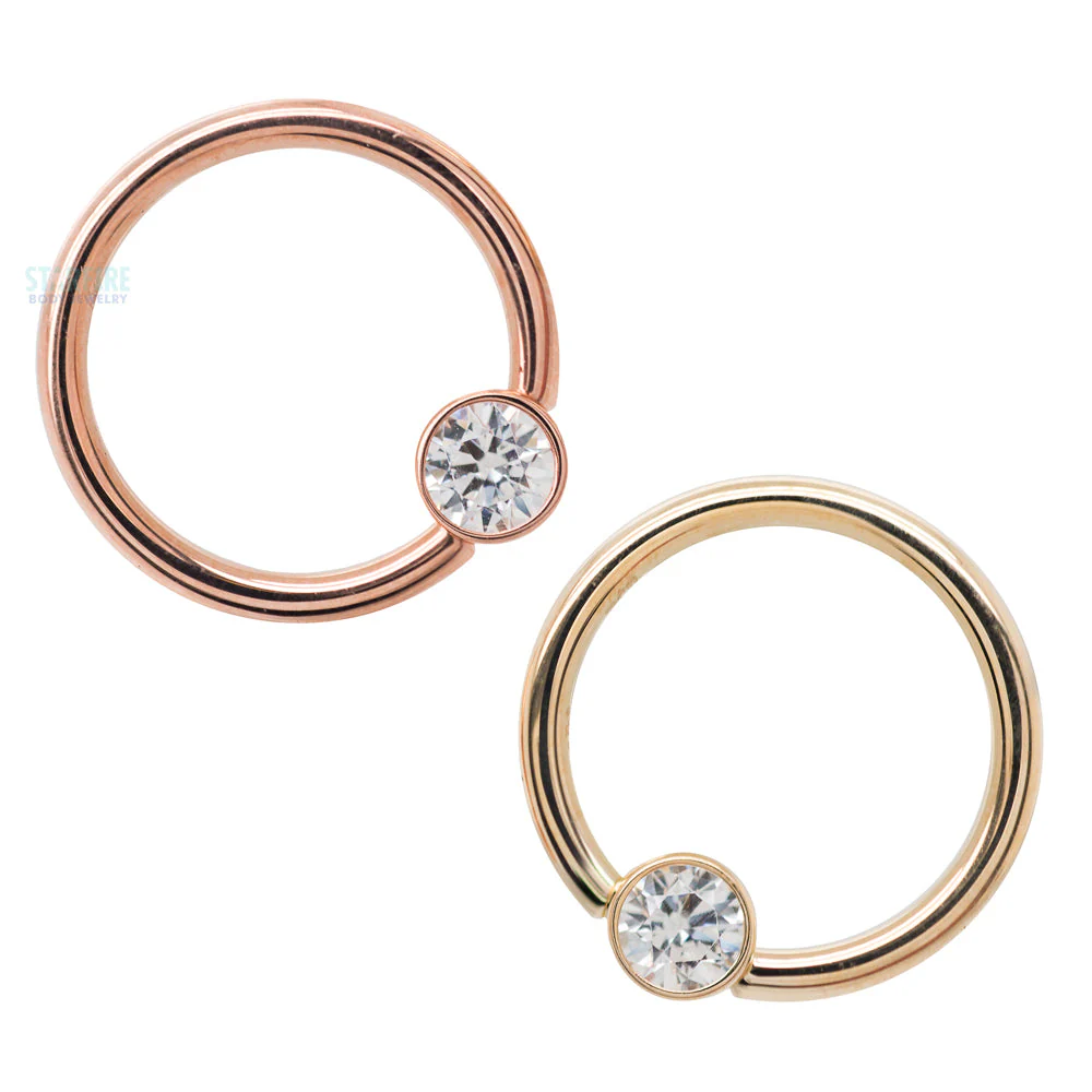 Captive Bead Ring (CBR) in Gold with Bezel-set Synthetic Dark Blue Captive Bead - Image 5