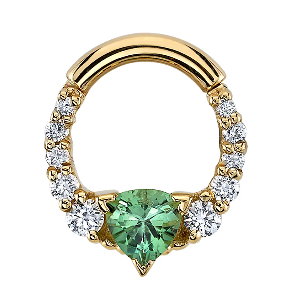 "Carina" Hinge Ring in Gold with Seafoam Tourmaline & Diamonds - Image 2