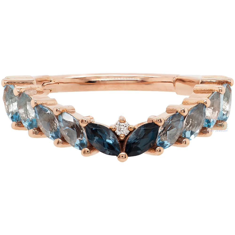 "Carmel" Hinge Ring in Gold & Platinum with London Blue Topaz, Swiss Blue Topaz, Aquamarine & Diamonds - Image 2