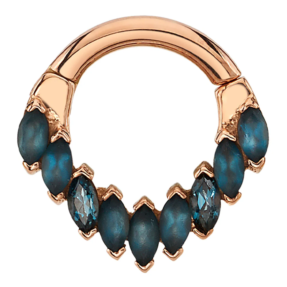 "Cascada" Hinge Ring in Gold with Sandblasted & Faceted London Blue Topaz - Image 2