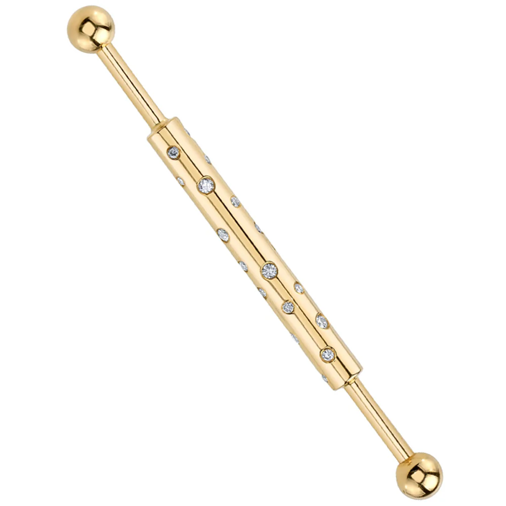"Celestial" Industrial Barbell in Gold with DIAMONDS - Image 2