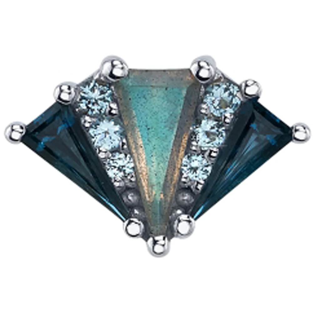 "Cerberus" Threaded End in Gold with London Blue Topaz, Swiss Blue Topaz & Labradorite - Image 3
