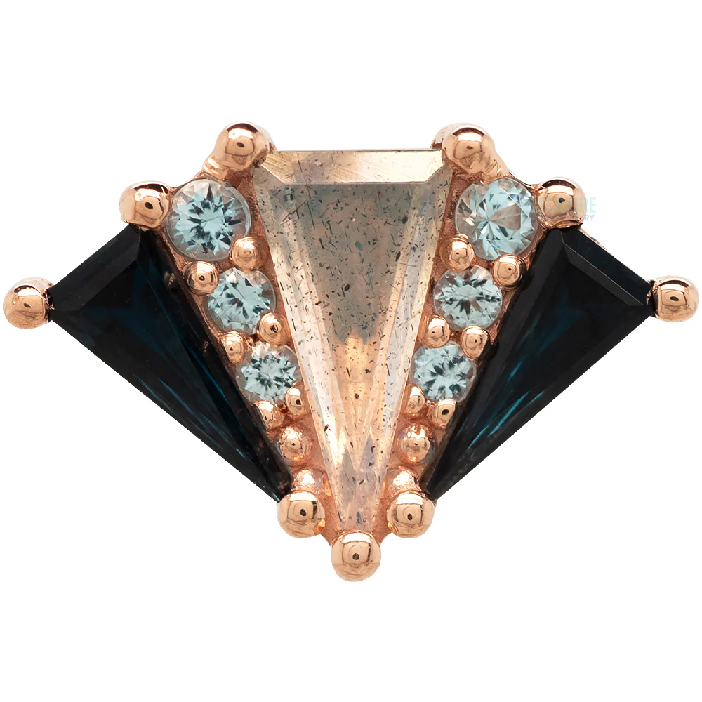 "Cerberus" Threaded End in Gold with London Blue Topaz, Swiss Blue Topaz & Labradorite - Image 4