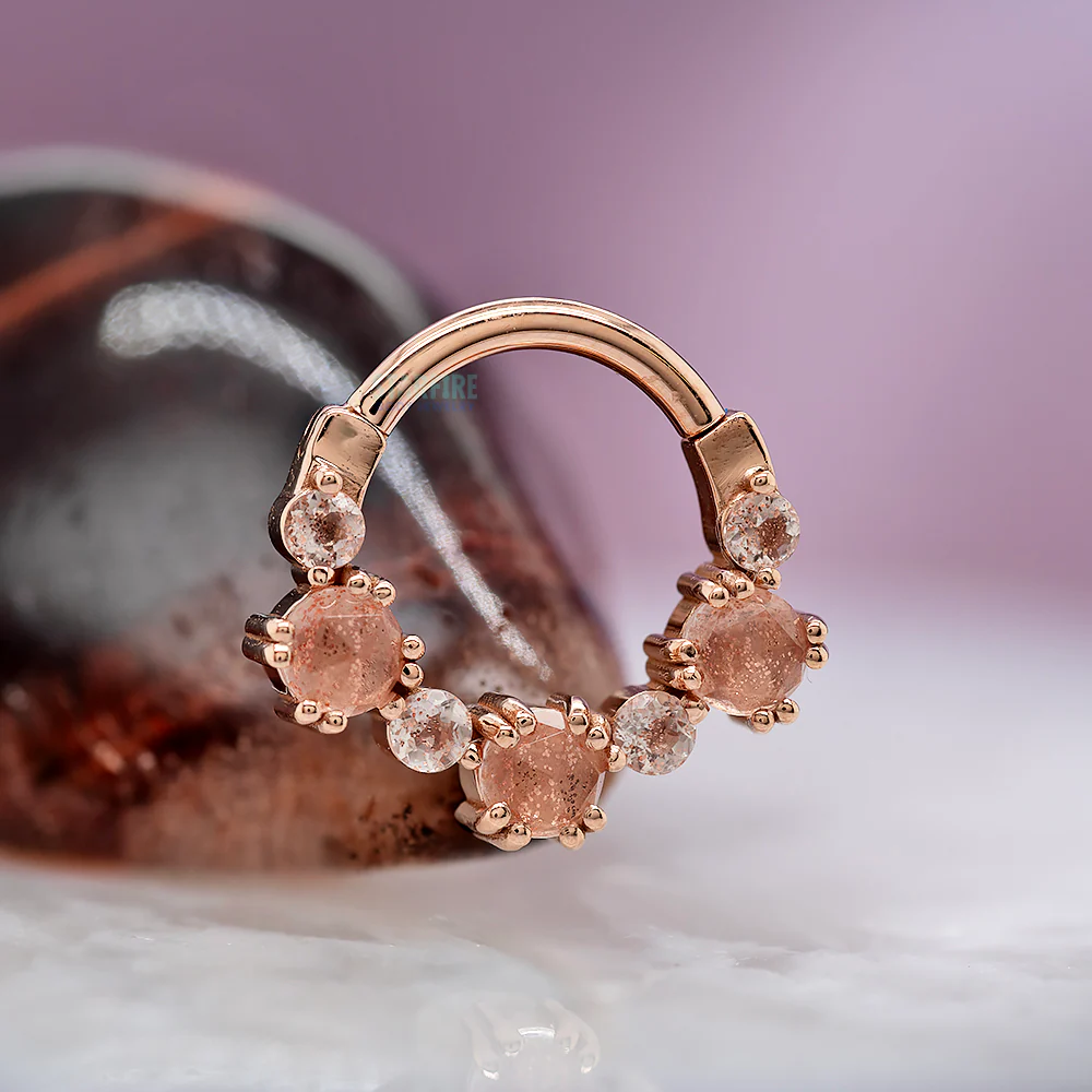 "Ceshea" Hinge Ring in Gold with Faceted & Rose Cut Oregon Sunstone - Image 2