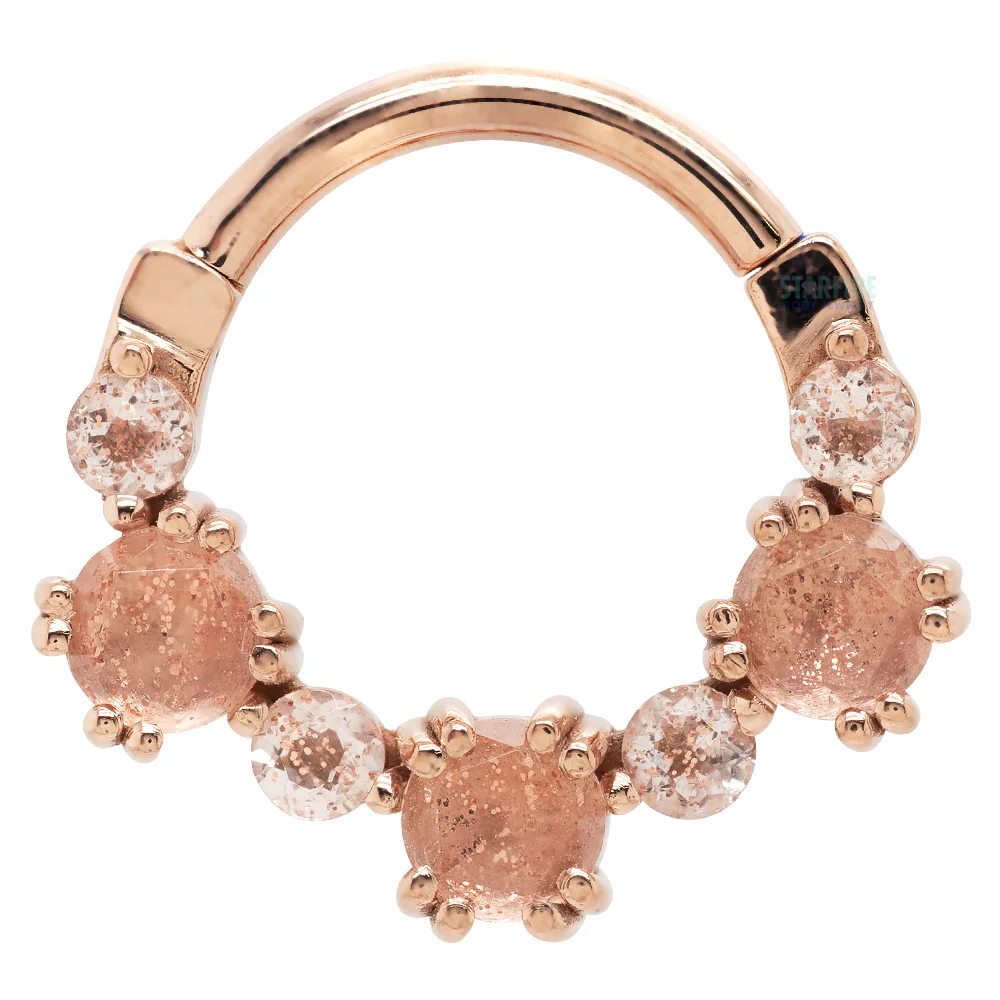 "Ceshea" Hinge Ring in Gold with Faceted & Rose Cut Oregon Sunstone - Image 3