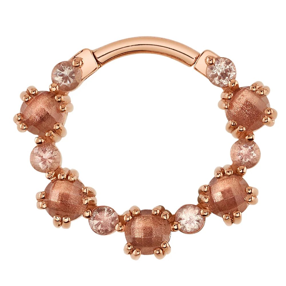 "Ceshea" Hinge Ring in Gold with Faceted & Rose Cut Oregon Sunstone - Image 4