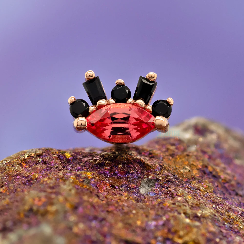 "Change of Heart" Threaded End in Gold with Onyx & Padparadscha Sapphire - Image 2