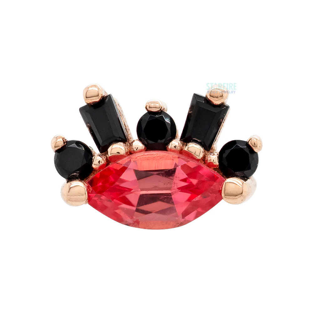 "Change of Heart" Threaded End in Gold with Onyx & Padparadscha Sapphire - Image 3
