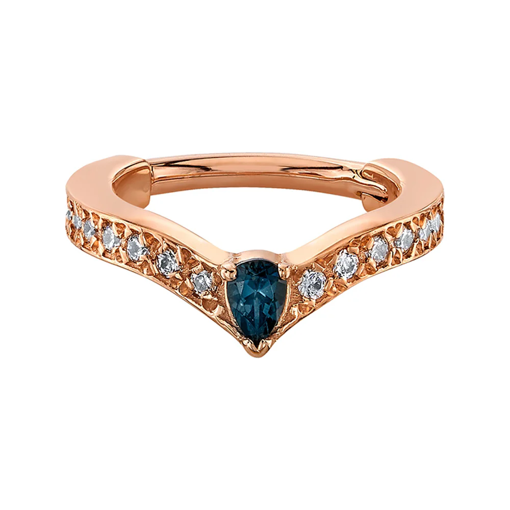 "Cherish Pear" Hinge Ring in Gold with Diamond & London Blue Topaz - Image 2