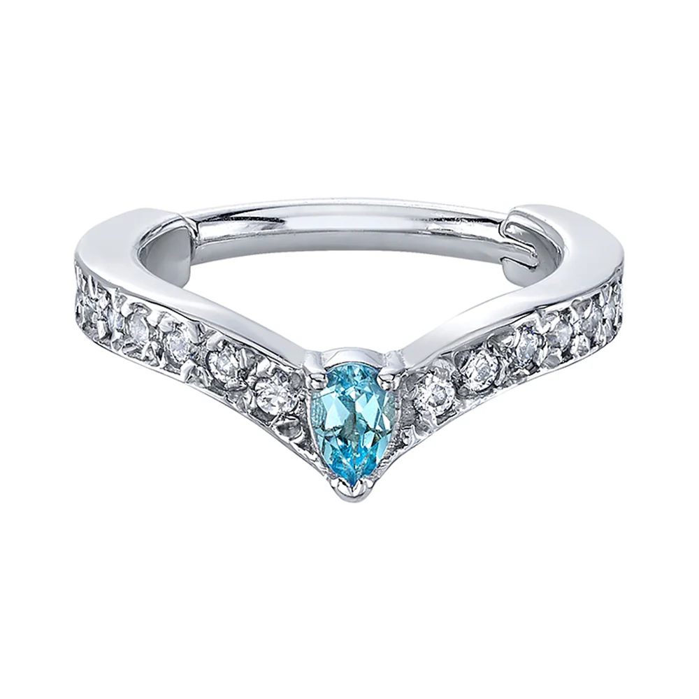 "Cherish Pear" Hinge Ring in Gold with Diamond & Swiss Blue Topaz - Image 2
