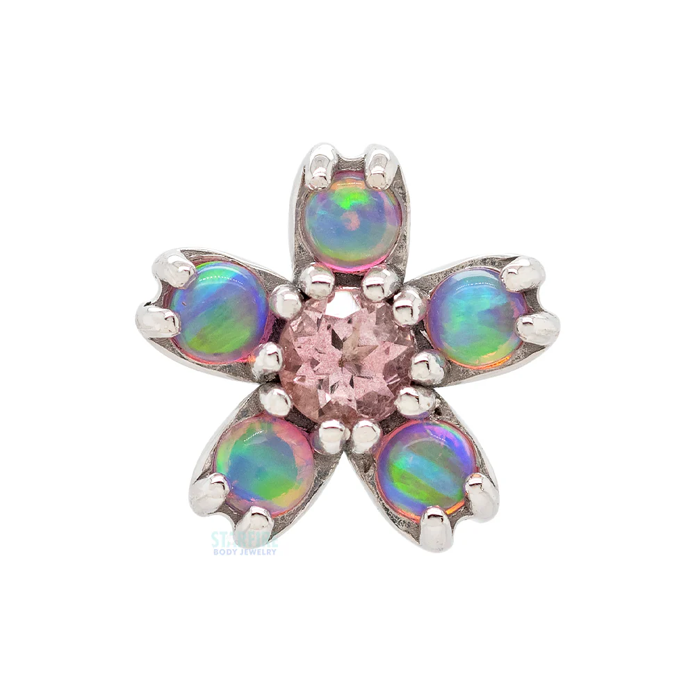 Cherry Blossom Nostril Screw in Gold with Pink Opal & Pink Topaz - Image 4