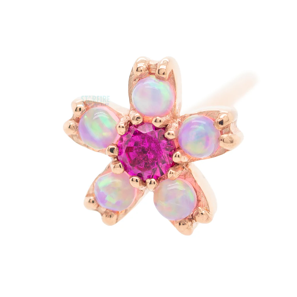 Cherry Blossom Nostril Screw in Gold with Pink Opal & Ruby - Image 4
