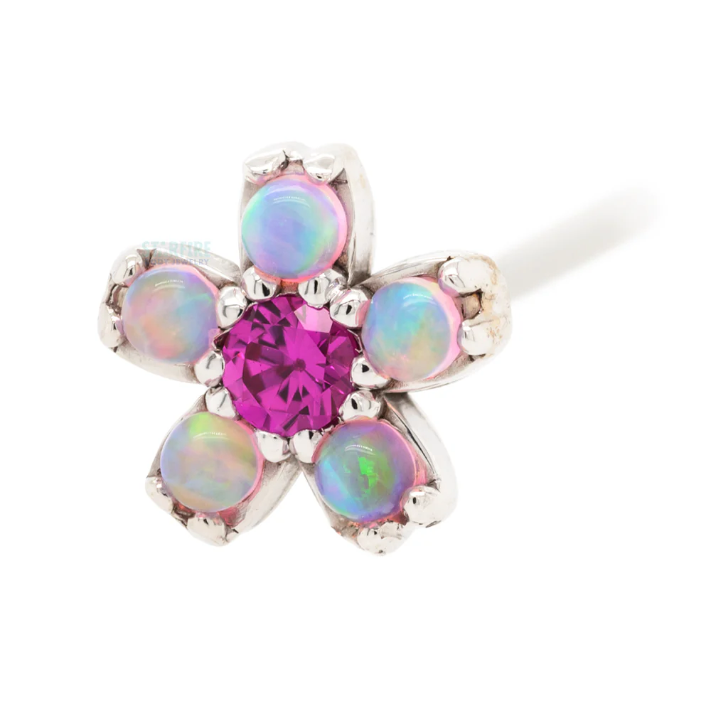 Cherry Blossom Nostril Screw in Gold with Pink Opal & Ruby - Image 5